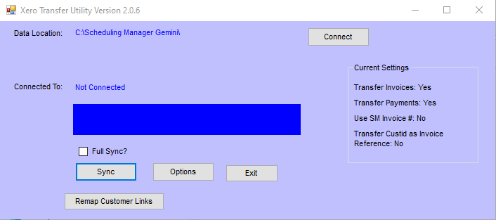 Xero Sync Utility Example Screen